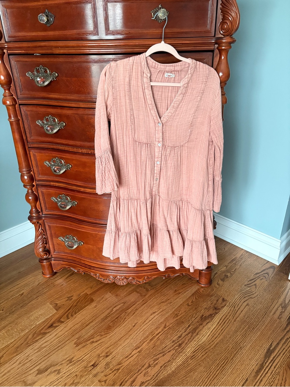 Faherty Dusty SalmonTiered Button-Front Long Sleeve Dress